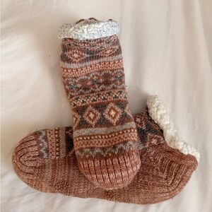 Muk Luks Brown and Cream Knit Slippers